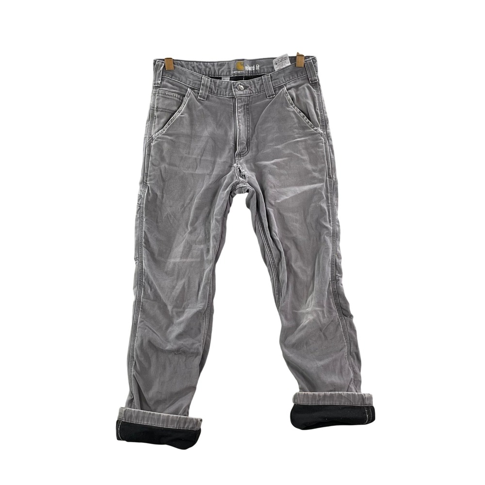Carhartt Work Pants Mens 30X26 Gray Fleece Lined Relaxed Fit Canvas Carpenter